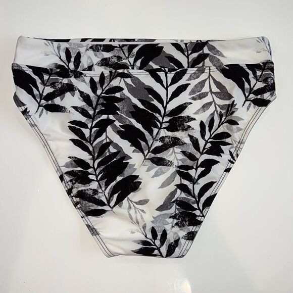 NWOT Splendid High Waist Swim Bikini Bottom XS Black White Leaf - Picture 3 of 12